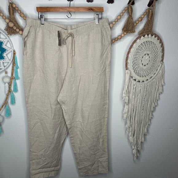 NEW J Jill Tan Linen Pull On Pants - Picture 2 of 7